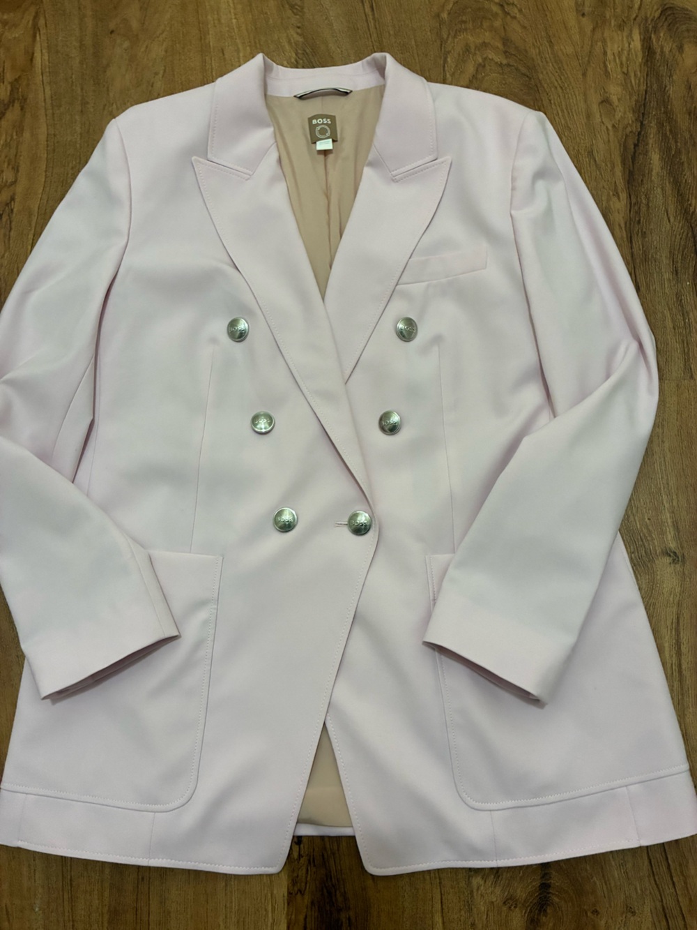 Boss Women's Double-Breasted Light Pink Blazer Jacket US 10